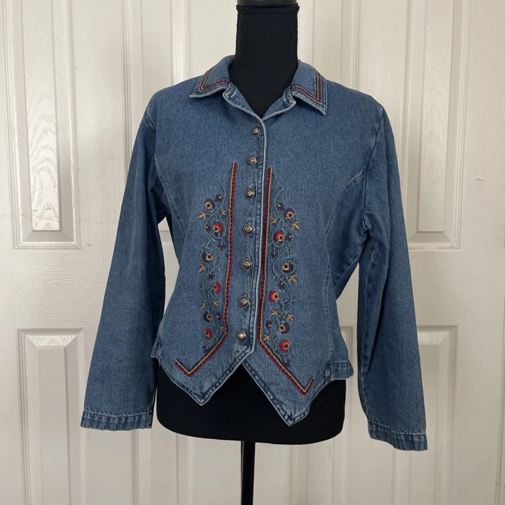 Stonebridge Denim Jacket Floral Design  Size 10P